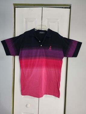 PELINI Luxury Navy And Pink Ombre Polo with Anchor Accent